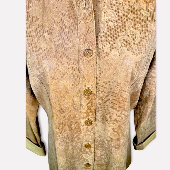 Margaret Godfrey Vintage 3/4 Sleeve Button Up Shirt 100% Leather//Large - Picture 5 of 12